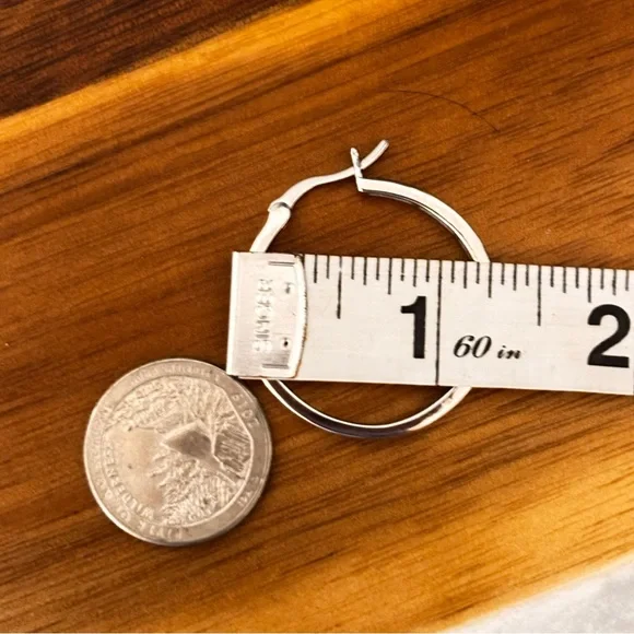 New Sterling Silver Iridescent Opal Hoop Earrings 925 - Picture 7 of 8